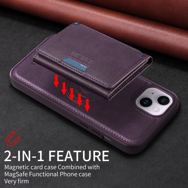 For iPhone 14 Plus BETOPNICE Horizontal Flip Detachable MagSafe Wallet Phone Case(Purple)