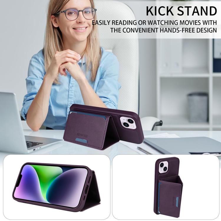 For iPhone 14 Plus BETOPNICE Horizontal Flip Detachable MagSafe Wallet Phone Case(Purple)