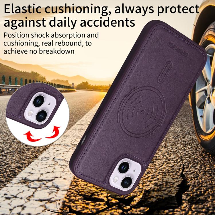 For iPhone 14 Plus BETOPNICE Horizontal Flip Detachable MagSafe Wallet Phone Case(Purple)