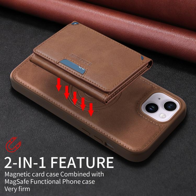 For iPhone 14 Plus BETOPNICE Horizontal Flip Detachable MagSafe Wallet Phone Case(Brown)