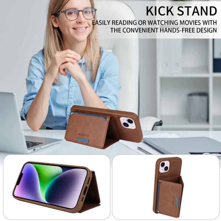 For iPhone 14 Plus BETOPNICE Horizontal Flip Detachable MagSafe Wallet Phone Case(Brown)