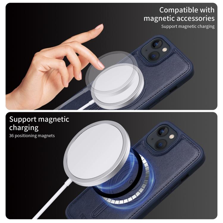 For iPhone 14 / 13 BETOPNICE Horizontal Flip Detachable MagSafe Wallet Phone Case(Blue)