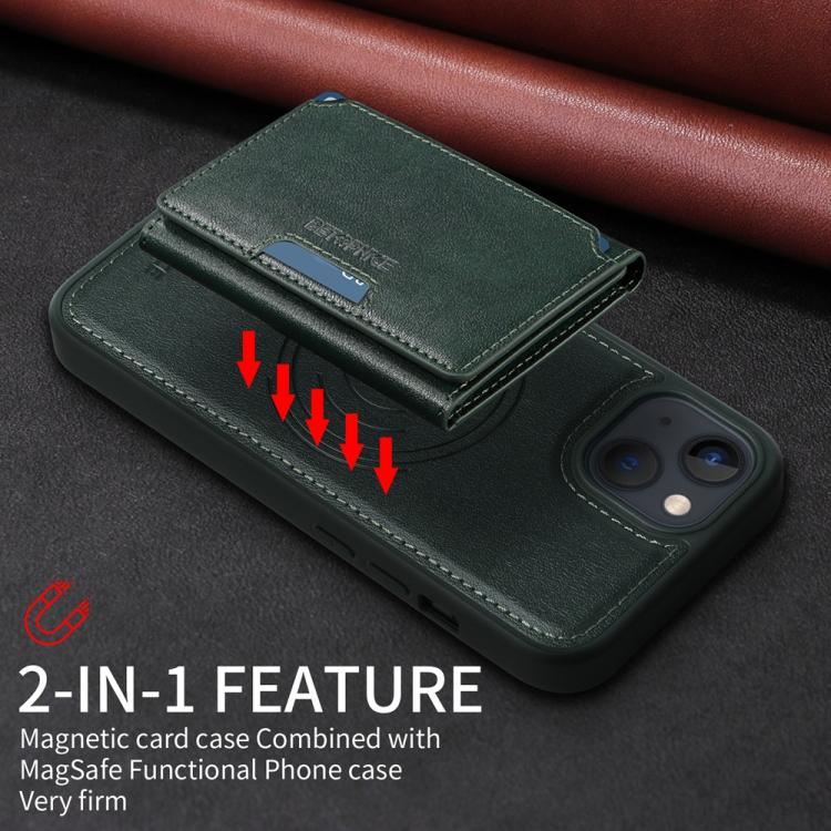 For iPhone 14 / 13 BETOPNICE Horizontal Flip Detachable MagSafe Wallet Phone Case(Green)