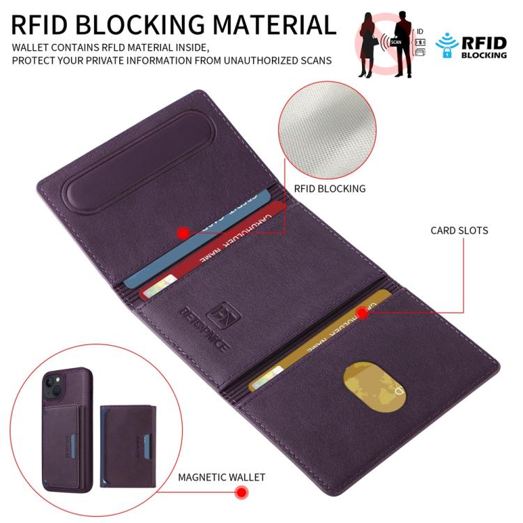For iPhone 14 / 13 BETOPNICE Horizontal Flip Detachable MagSafe Wallet Phone Case(Purple)