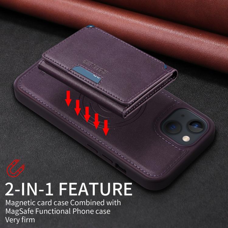 For iPhone 14 / 13 BETOPNICE Horizontal Flip Detachable MagSafe Wallet Phone Case(Purple)