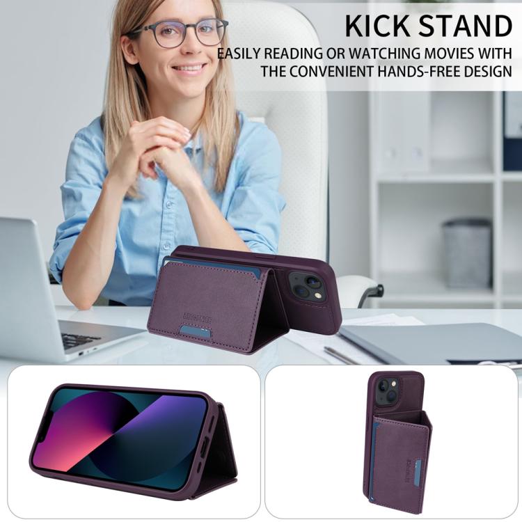 For iPhone 14 / 13 BETOPNICE Horizontal Flip Detachable MagSafe Wallet Phone Case(Purple)