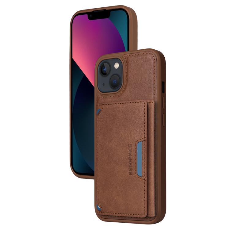 For iPhone 14 / 13 BETOPNICE Horizontal Flip Detachable MagSafe Wallet Phone Case(Brown)