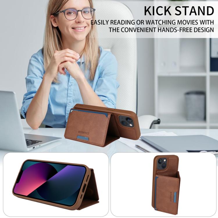 For iPhone 14 / 13 BETOPNICE Horizontal Flip Detachable MagSafe Wallet Phone Case(Brown)