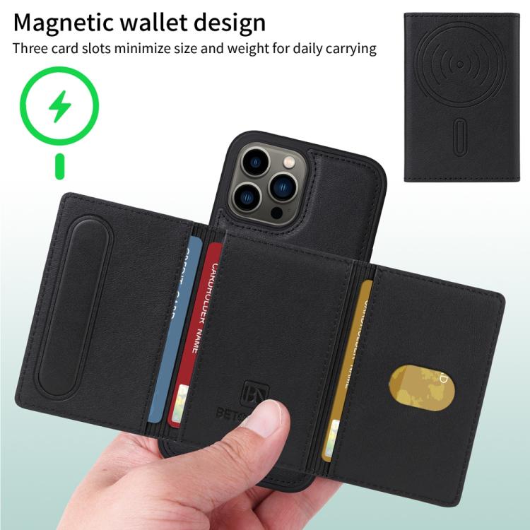 For iPhone 13 Pro Max BETOPNICE Horizontal Flip Detachable MagSafe Wallet Phone Case(Black)