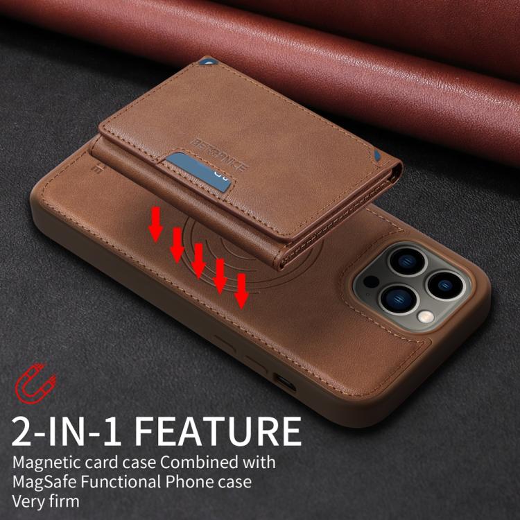 For iPhone 13 Pro Max BETOPNICE Horizontal Flip Detachable MagSafe Wallet Phone Case(Brown)