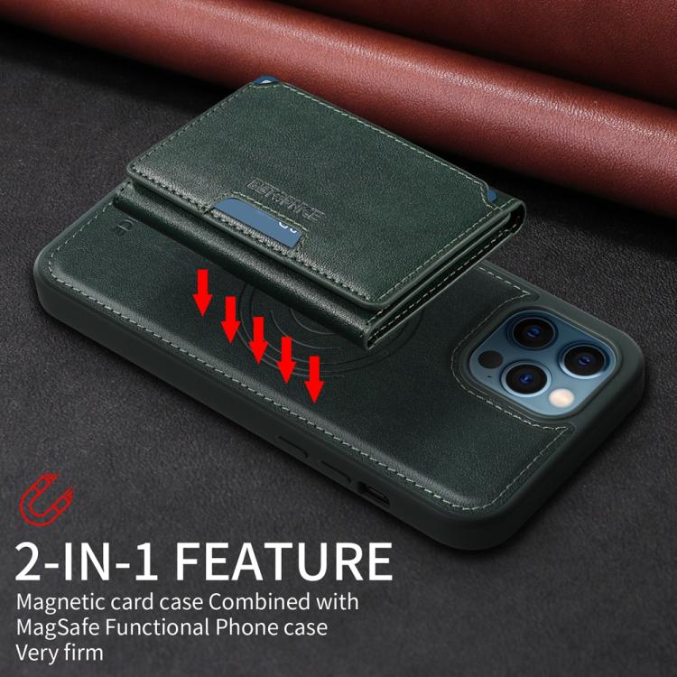 For iPhone 12 Pro Max BETOPNICE Horizontal Flip Detachable MagSafe Wallet Phone Case(Green)