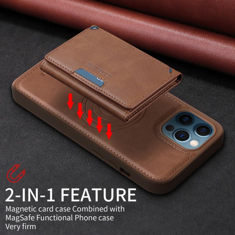 For iPhone 12 Pro Max BETOPNICE Horizontal Flip Detachable MagSafe Wallet Phone Case(Brown)