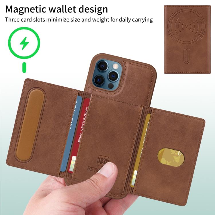 For iPhone 12 Pro Max BETOPNICE Horizontal Flip Detachable MagSafe Wallet Phone Case(Brown)