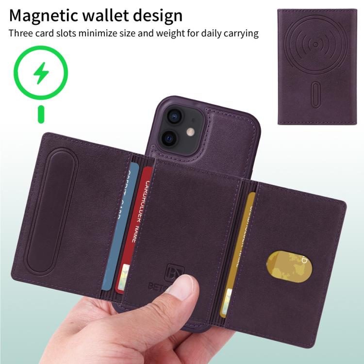 For iPhone 12 / 12 Pro BETOPNICE Horizontal Flip Detachable MagSafe Wallet Phone Case(Purple)