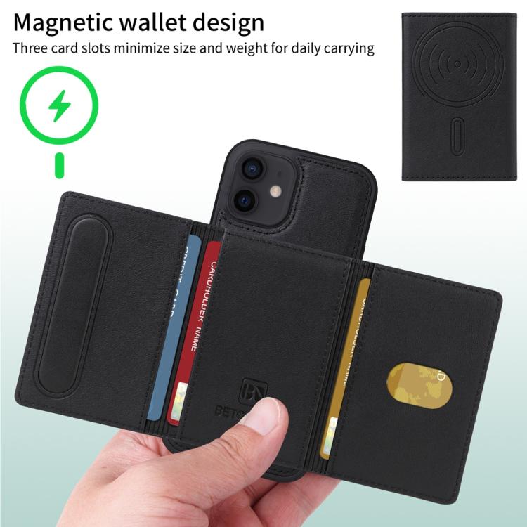 For iPhone 12 / 12 Pro BETOPNICE Horizontal Flip Detachable MagSafe Wallet Phone Case(Black)