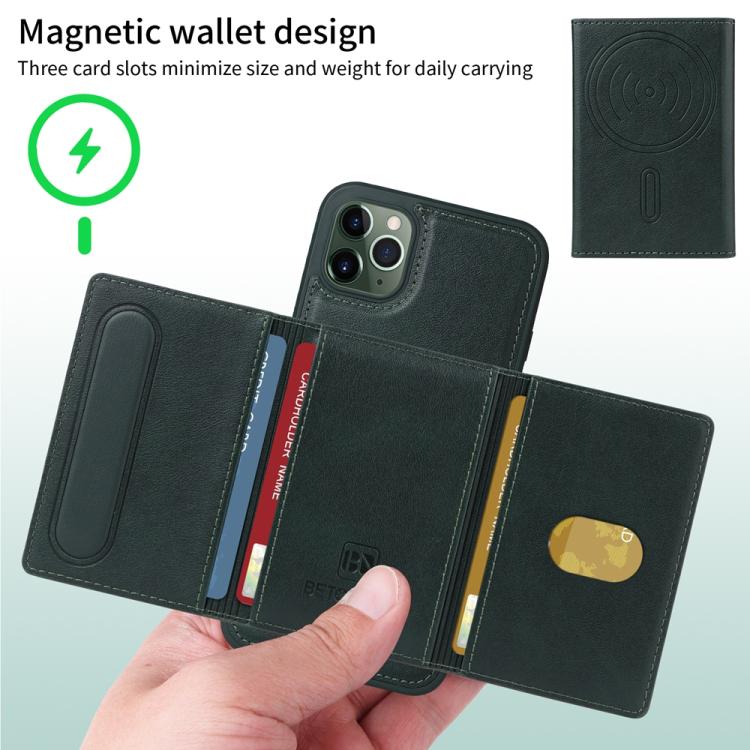 For iPhone 11 Pro Max BETOPNICE Horizontal Flip Detachable MagSafe Wallet Phone Case(Green)