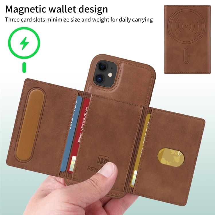 For iPhone 11 BETOPNICE Horizontal Flip Detachable MagSafe Wallet Phone Case(Brown)