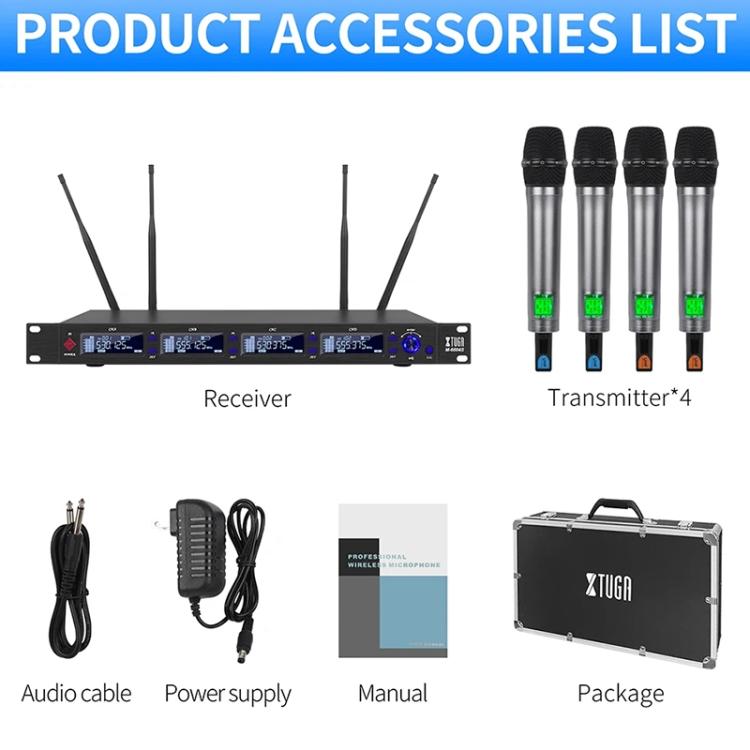 XTUGA M6604S-H Diversity Wireless Microphone System 4 Channel UHF Handheld Microphone