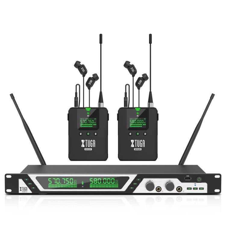 XTUGA SEM200 Wireless Stereo Stage Performance Professional In-ear Monitor System 2 BodyPacks + Transmitter