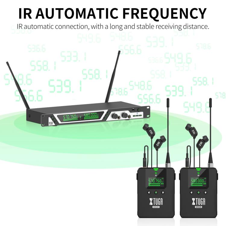 XTUGA SEM200 Wireless Stereo Stage Performance Professional In-ear Monitor System 2 BodyPacks + Transmitter