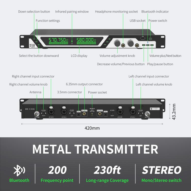 XTUGA SEM200 Wireless Stereo Stage Performance Professional In-ear Monitor System 2 BodyPacks + Transmitter