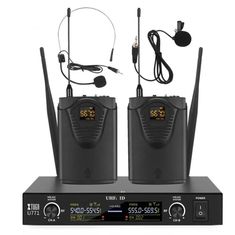 XTUGA U-771 UHF Lapel Two Way Radio Wireless Microphone, 2 BodyPacks + Host