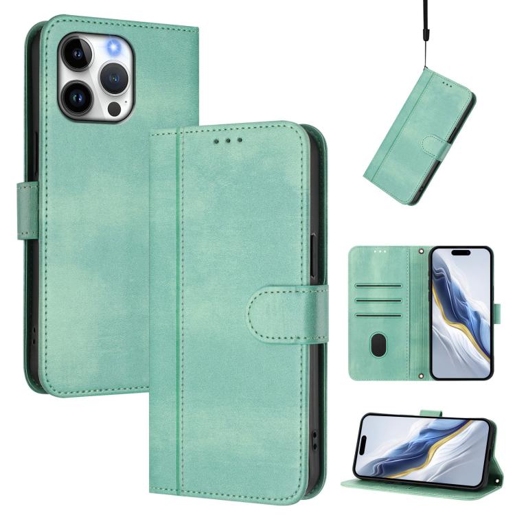 Line Splicing Buckle Retro Leather Phone Case, For iPhone 17, For iPhone Air, For iPhone 16 Pro Max