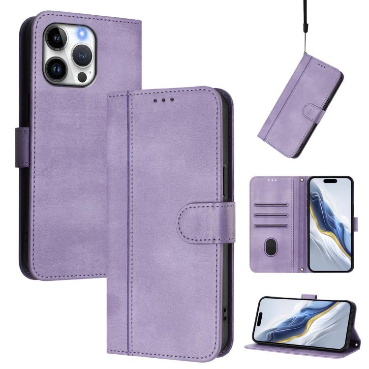 Line Splicing Buckle Retro Leather Phone Case, For iPhone 17, For iPhone Air, For iPhone 16 Pro Max