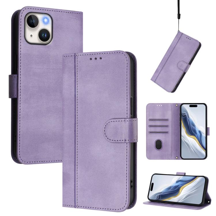 Line Splicing Buckle Retro Leather Phone Case, For iPhone 15 Pro Max, For iPhone 15 Pro, For iPhone 15 Plus