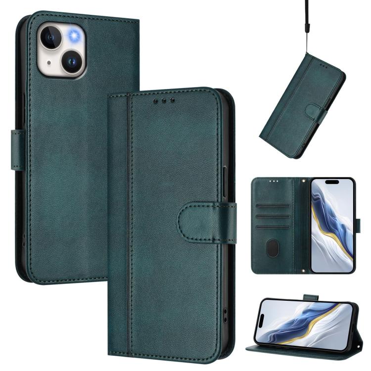 Line Splicing Buckle Retro Leather Phone Case, For iPhone 15, For iPhone 14 Plus, For iPhone 14 / 13