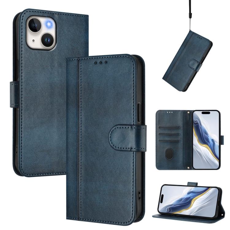 Line Splicing Buckle Retro Leather Phone Case, For iPhone 15, For iPhone 14 Plus, For iPhone 14 / 13
