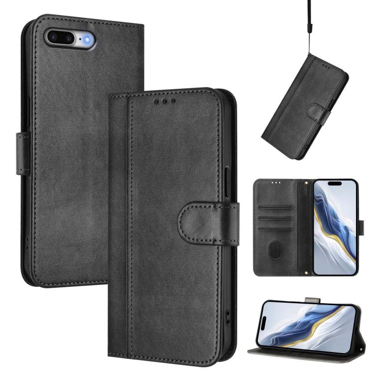 Line Splicing Buckle Retro Leather Phone Case, For iPhone 7 Plus / 8 Plus
