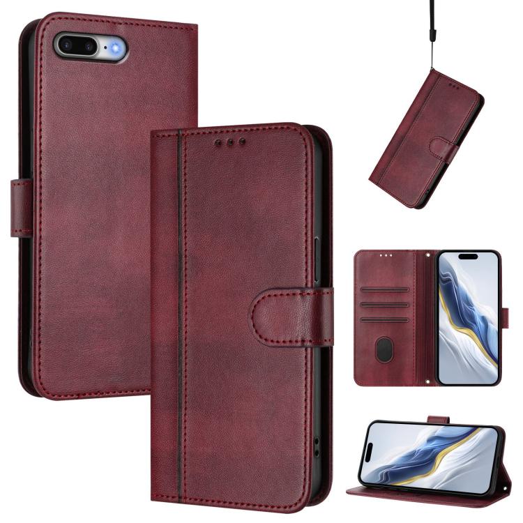 Line Splicing Buckle Retro Leather Phone Case, For iPhone 7 Plus / 8 Plus