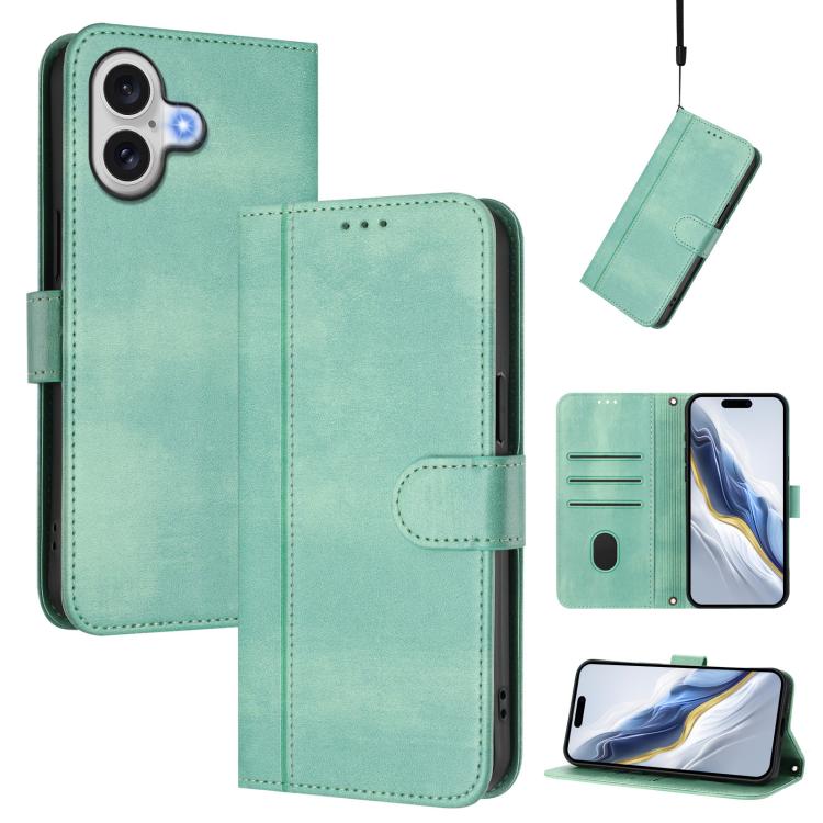 Line Splicing Buckle Retro Leather Phone Case, For iPhone 17, For iPhone Air, For iPhone 16 Pro Max
