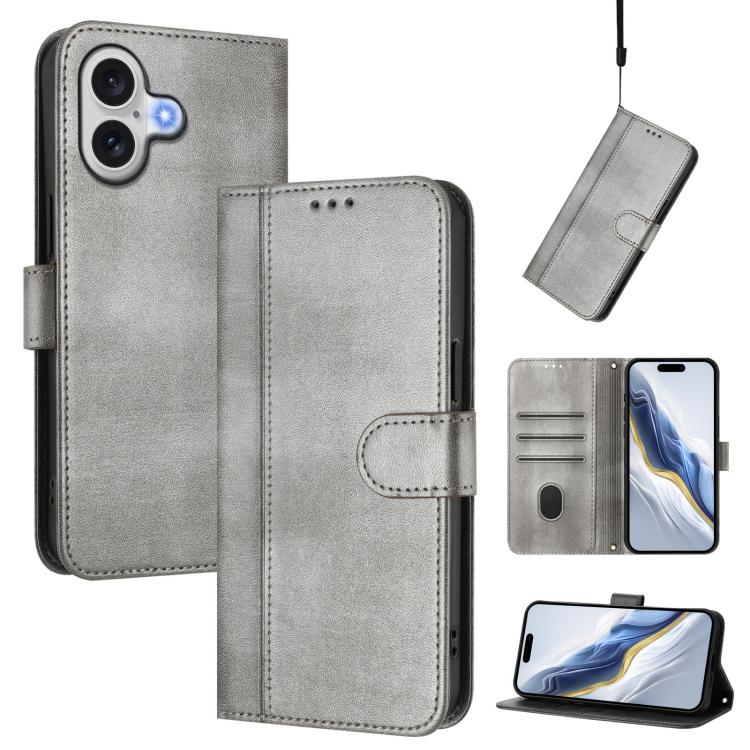 Line Splicing Buckle Retro Leather Phone Case, For iPhone 17, For iPhone Air, For iPhone 16 Pro Max