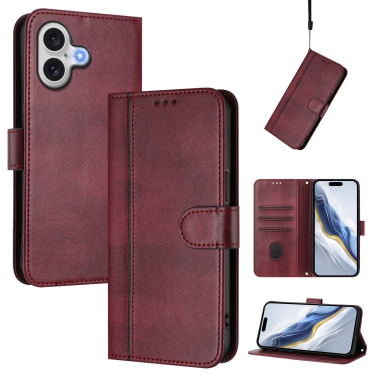 Line Splicing Buckle Retro Leather Phone Case, For iPhone 17, For iPhone Air, For iPhone 16 Pro Max
