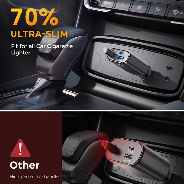 JOYROOM JR-CCL07 3 in 1 Retractable Car Charger(Dark Gray)