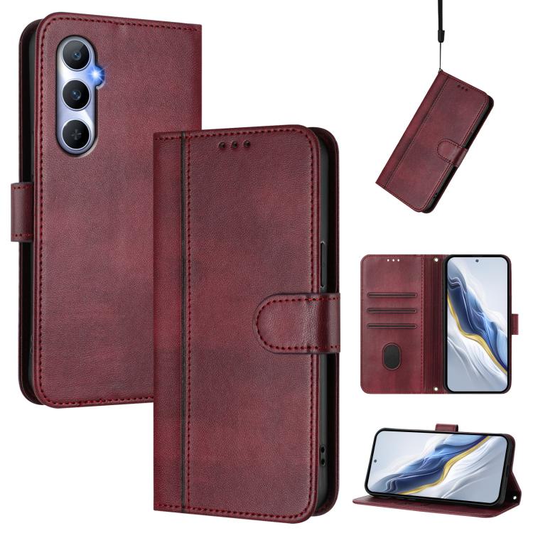 Line Splicing Buckle Retro Leather Phone Case, For Realme Narzo 60 Pro Global, For Realme C65 4G Global, For Realme C55 4G Global / Narzo N55
