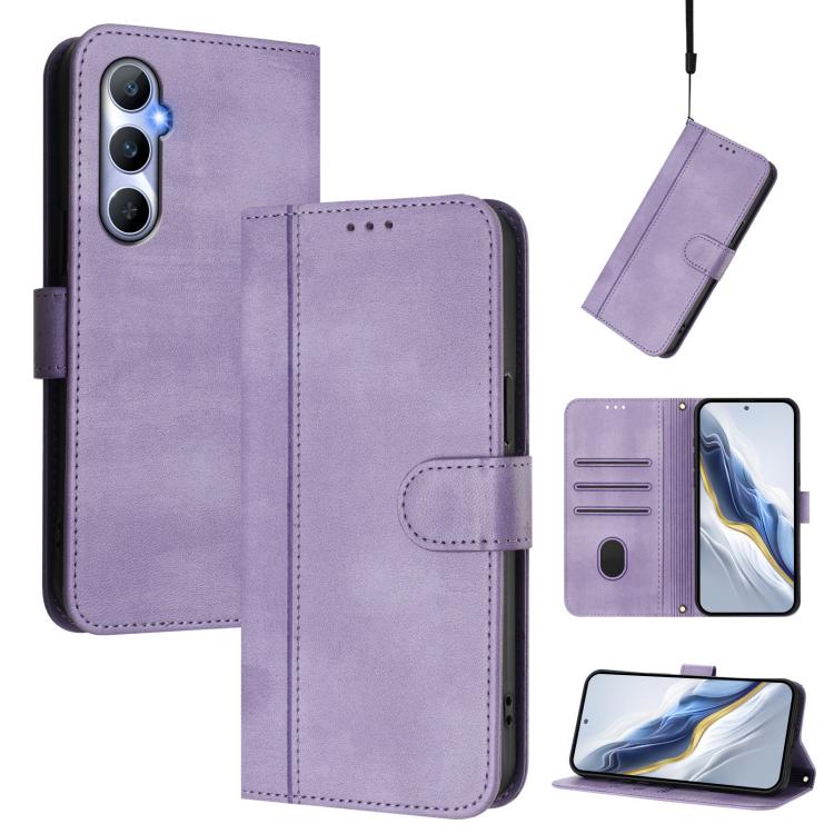 Line Splicing Buckle Retro Leather Phone Case, For Realme Narzo 60 Pro Global, For Realme C65 4G Global, For Realme C55 4G Global / Narzo N55