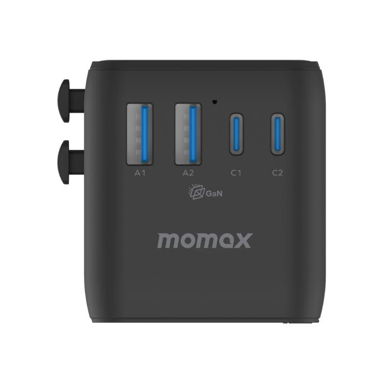 MOMAX UA23 1-World 2 4-Port Mini Universal Travel GaN Charger 100W with Dual AC(Black)
