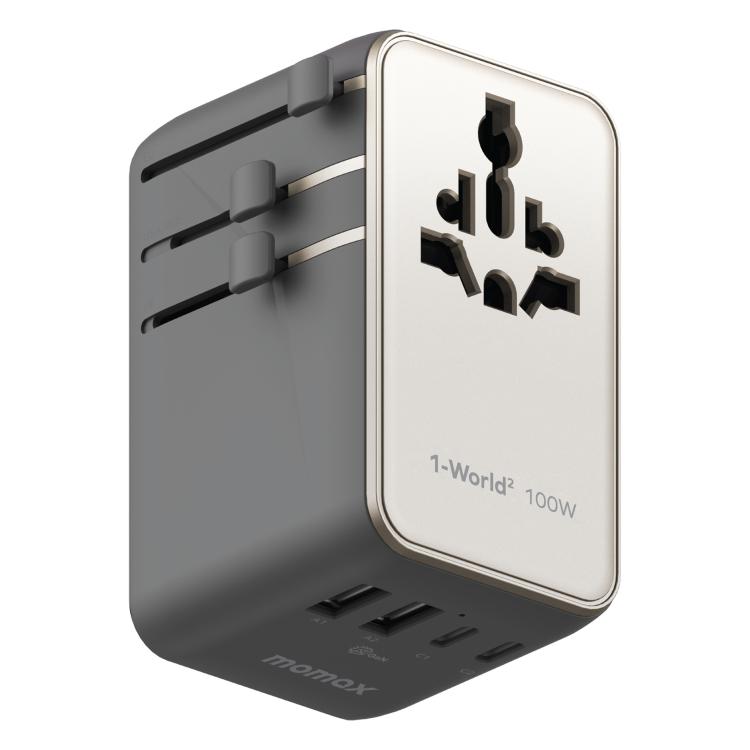 MOMAX UA23 1-World 2 4-Port Mini Universal Travel GaN Charger 100W with Dual AC(Titanium)