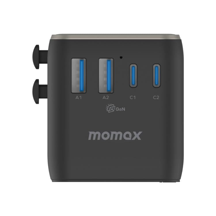 MOMAX UA23 1-World 2 4-Port Mini Universal Travel GaN Charger 100W with Dual AC(Titanium)