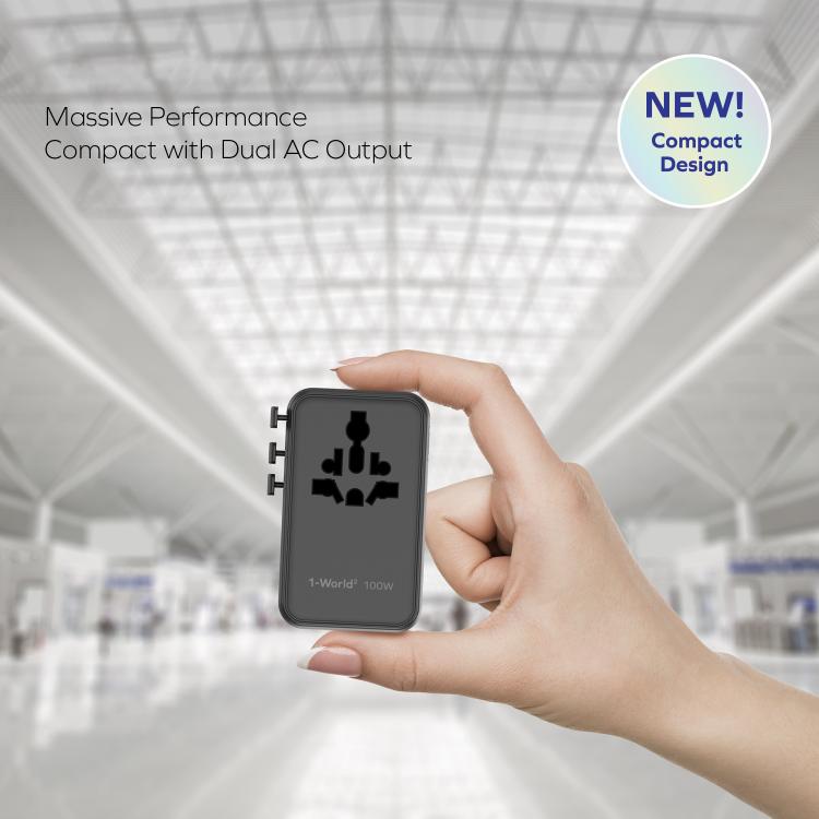MOMAX UA23 1-World 2 4-Port Mini Universal Travel GaN Charger 100W with Dual AC(Titanium)