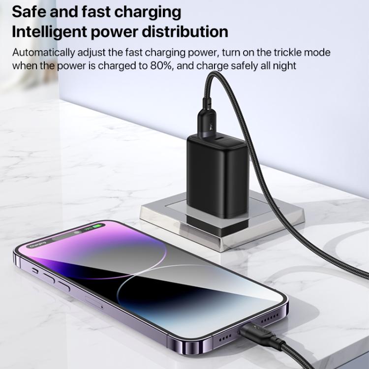 Yesido CA132L 12W 2.4A USB to 8 Pin Charging Data Cable, Length:1.2m(Black)