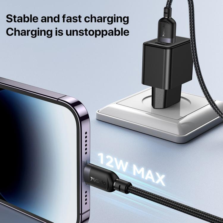 Yesido CA133L 12W 2.4A USB to 8 Pin Charging Data Cable, Length:2m(Black)