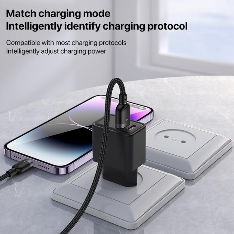 Yesido CA134L 12W 2.4A USB to 8 Pin Charging Data Cable, Length:3m(Black)