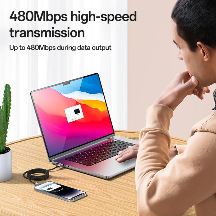 Yesido CA195 27W 3A USB-C / Type-C to 8 Pin Zinc Alloy Data Cable, Length:1.2m(Black)