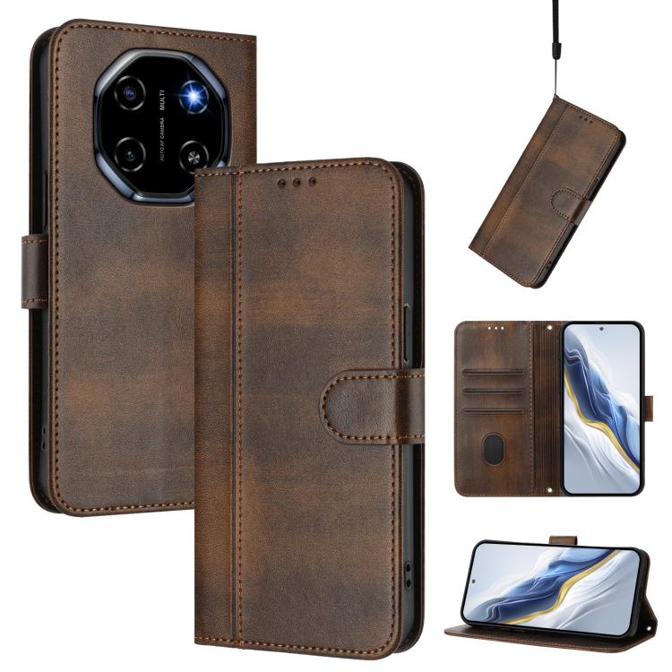 Line Splicing Buckle Retro Leather Phone Case, For Blackview Wave 7C, For Blackview Wave 10, For Blackview Shark 6