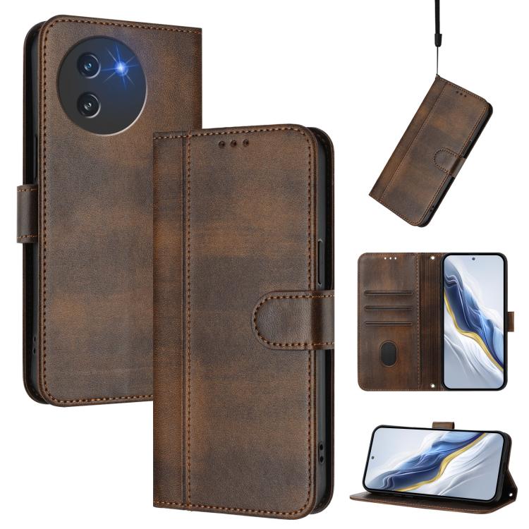 Line Splicing Buckle Retro Leather Phone Case, For Doogee Note 56 / Note 56 Pro, For Doogee N60 Pro, For Doogee Note 59 / 59 Pro