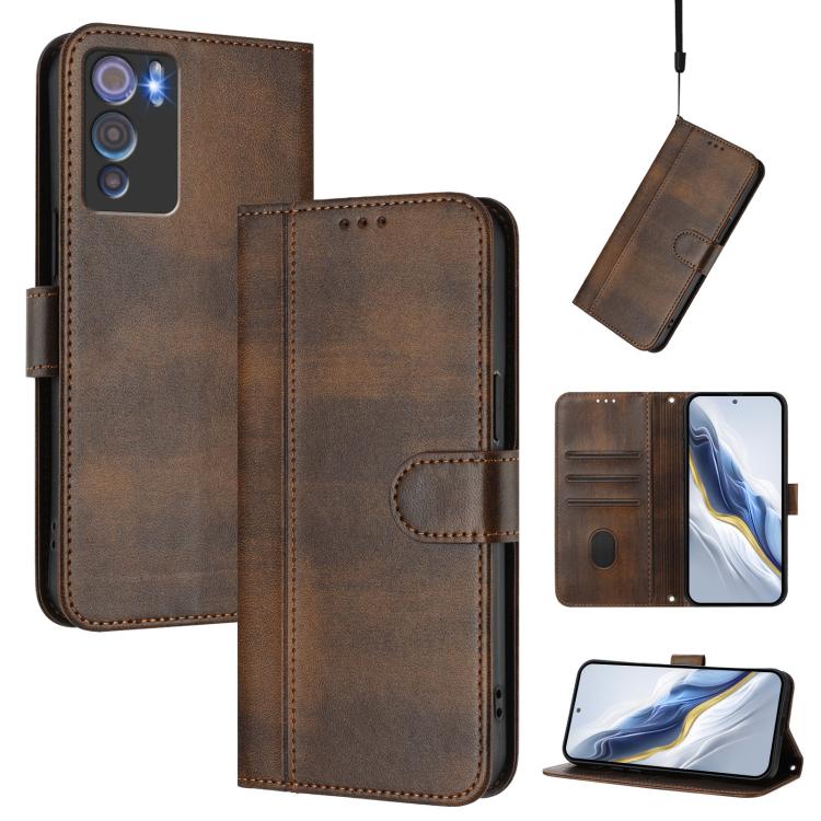 Line Splicing Buckle Retro Leather Phone Case, For Doogee Note 56 / Note 56 Pro, For Doogee N60 Pro, For Doogee Note 59 / 59 Pro